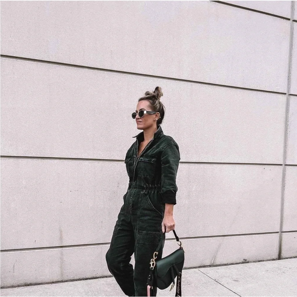 NWOT Women's Long Sleeve‎ Denim Jumpsuit - Universal Thread Washed Black 17